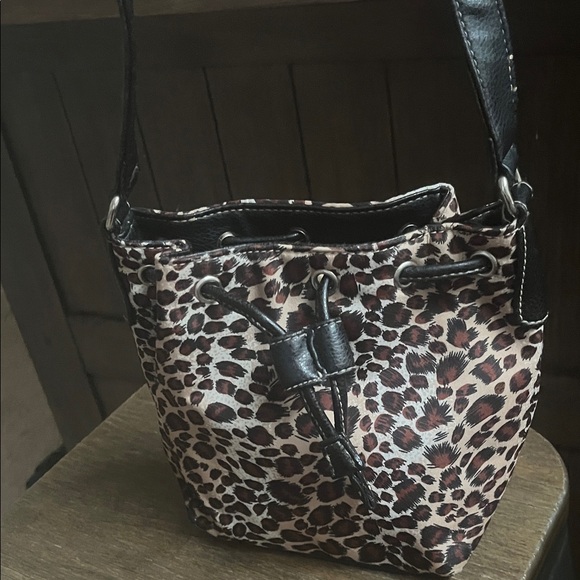 Handbags - Leopard Print Shoulder Bag with Black Details